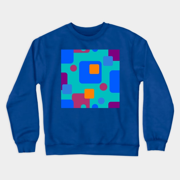 Retro Abstract Dream Space in Blue, Magenta, Orange on Teal Crewneck Sweatshirt by ArtticArlo